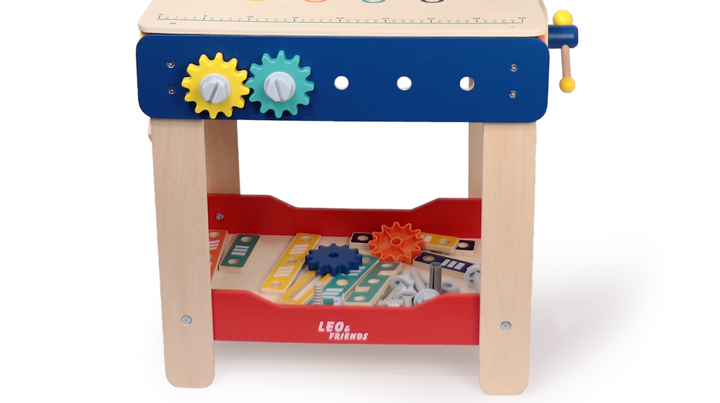 Master Workbench Adjustable Wooden Tool Bench with Play Tools for Kids 3+