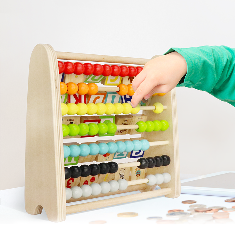 Wooden Double-Sided Alphabet Abacus 9-Piece Montessori Toy