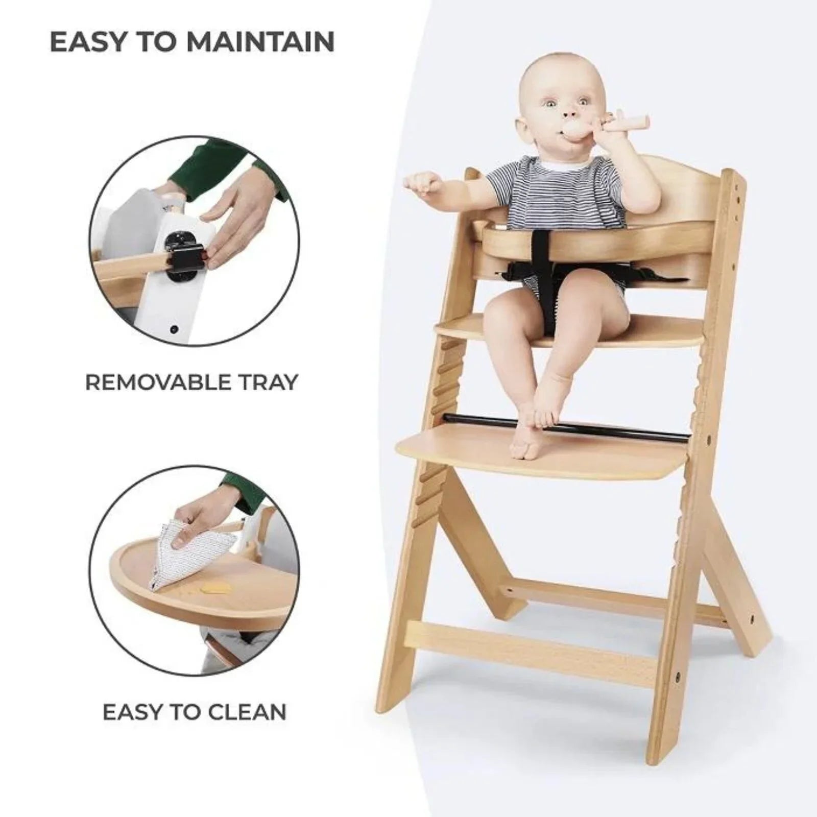 Kinderkraft Enock Wooden Highchair - Wooden White
