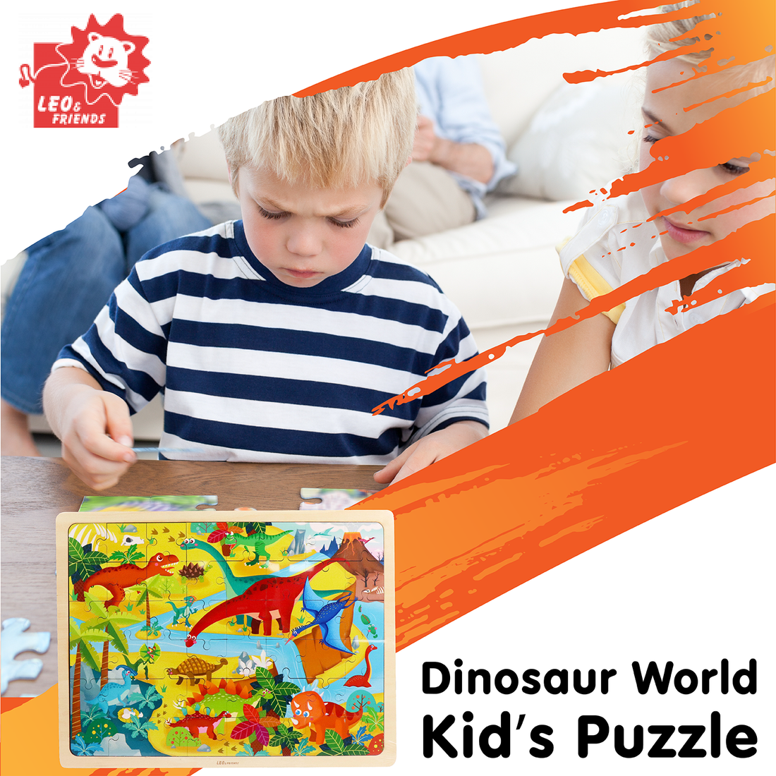 Dinosaur World Wooden Puzzle 48-Piece Educational Set for Kids 3+