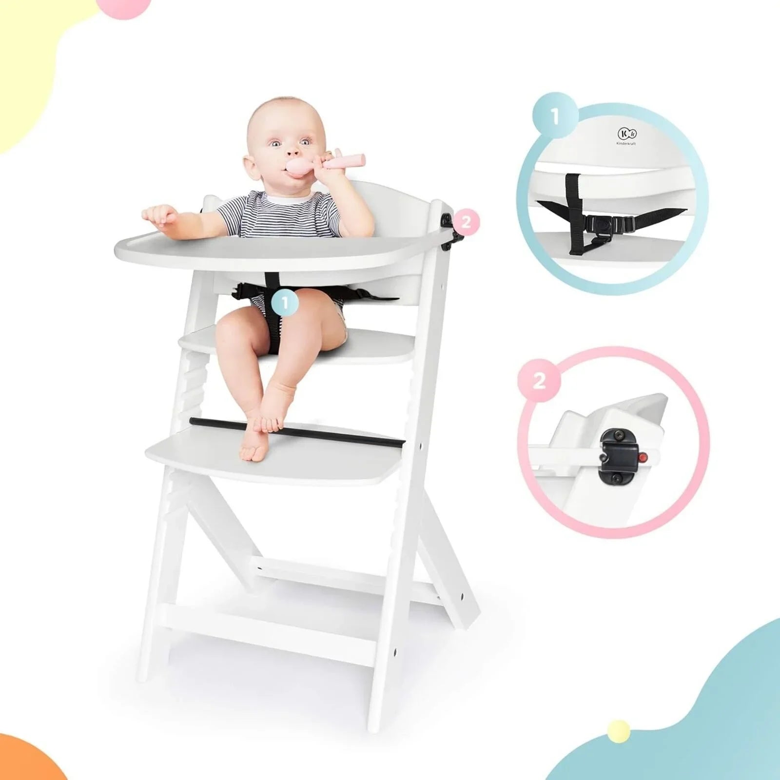 Kinderkraft Enock Wooden Highchair - White