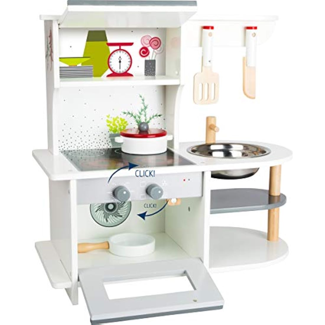 small foot 11159 Children's kitchen with oven, pan, saucepan, kitchen utensils and washbasin, from 3 years old