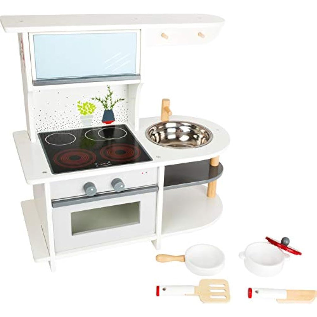 small foot 11159 Children's kitchen with oven, pan, saucepan, kitchen utensils and washbasin, from 3 years old