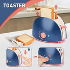 Pretend Play Kitchen Appliances Toy Set with Coffee Maker Machine,Blender, Mixer and Toaster with Realistic Light and Sounds for Kids Ages 3+