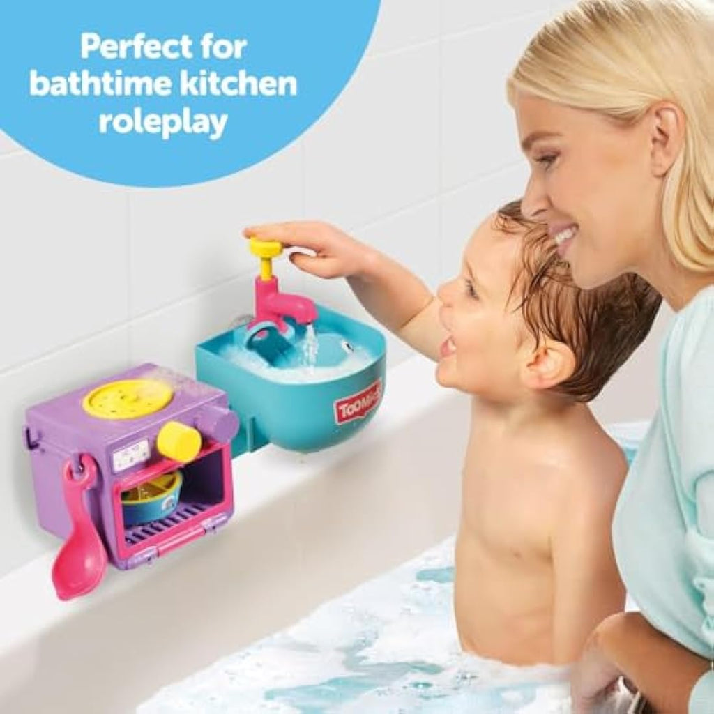 Toomies E73264 Bubble & Bake Bathtime, Bath Toddlers, Kitchen Themed Bubble Making Toy, 2 in 1 Set, Kids Water Play Suitable for 18 M & 2 3 & 4 Year Old Boys & Girls, Multicoloured, 21 X 28 X 15 cm