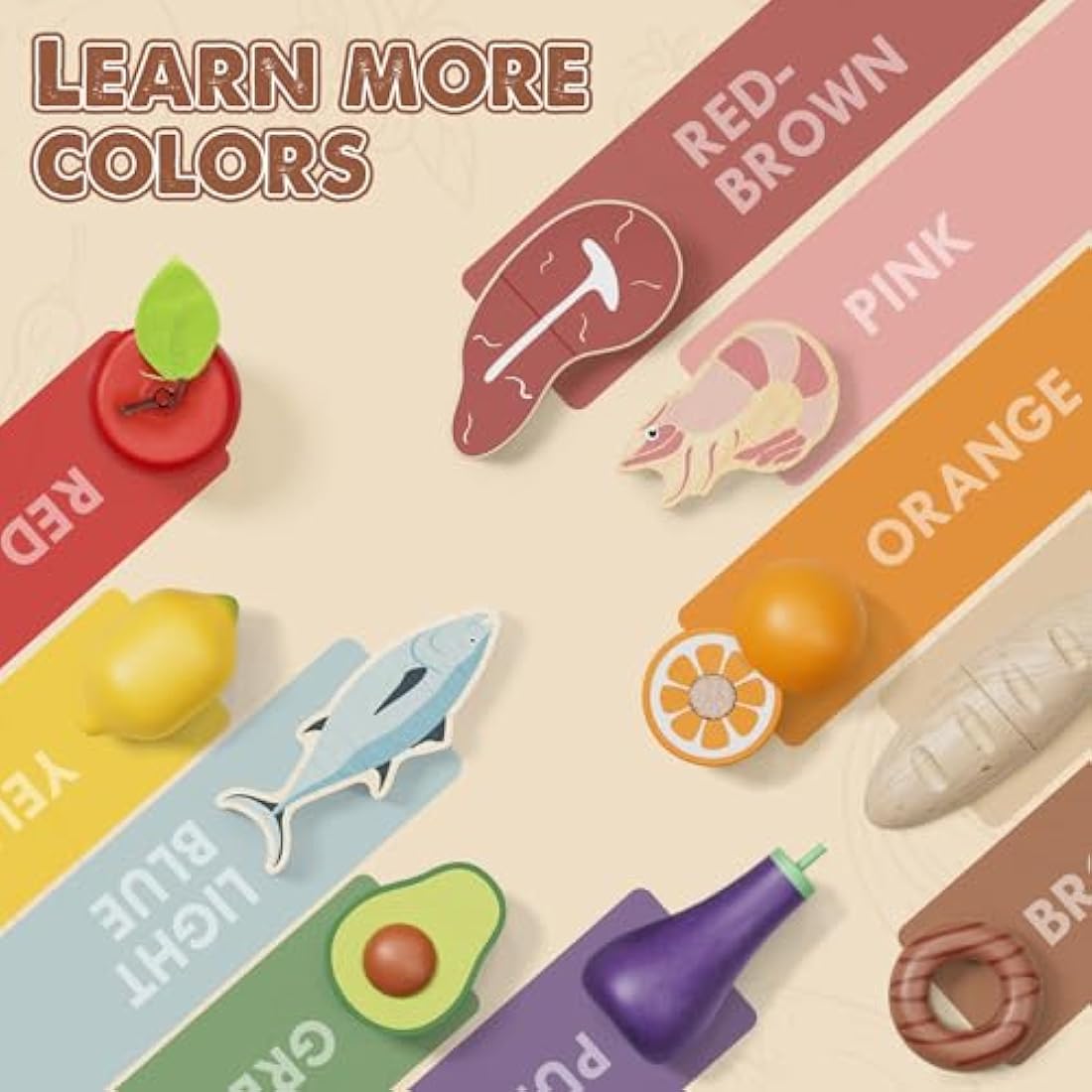 Lehoo Castle Wooden Play Food, Toy Food for 3 Year Old Girl Gifts, Food Groups with 4 Fabric Baskets, Toy Food Set for Kids Kitchen, Play Kitchen Accessories for Boy or Girl 3+