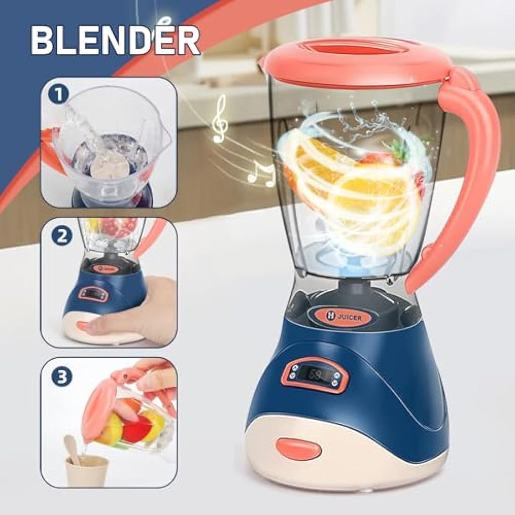 Pretend Play Kitchen Appliances Toy Set with Coffee Maker Machine,Blender, Mixer and Toaster with Realistic Light and Sounds for Kids Ages 3+