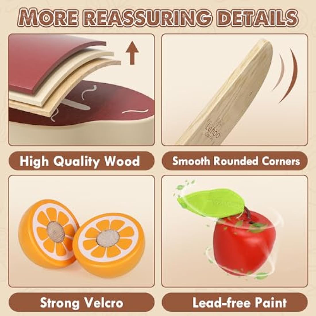 Lehoo Castle Wooden Play Food, Toy Food for 3 Year Old Girl Gifts, Food Groups with 4 Fabric Baskets, Toy Food Set for Kids Kitchen, Play Kitchen Accessories for Boy or Girl 3+