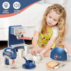 Pretend Play Kitchen Appliances Toy Set with Coffee Maker Machine,Blender, Mixer and Toaster with Realistic Light and Sounds for Kids Ages 3+