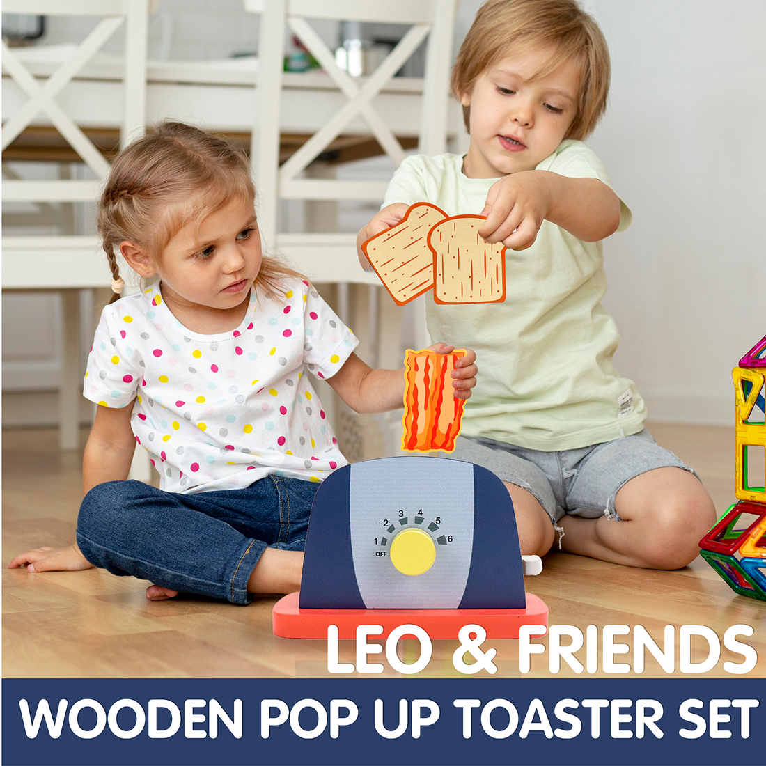Wooden Pop Up Toaster Set 7-Piece Play Kitchen Toy