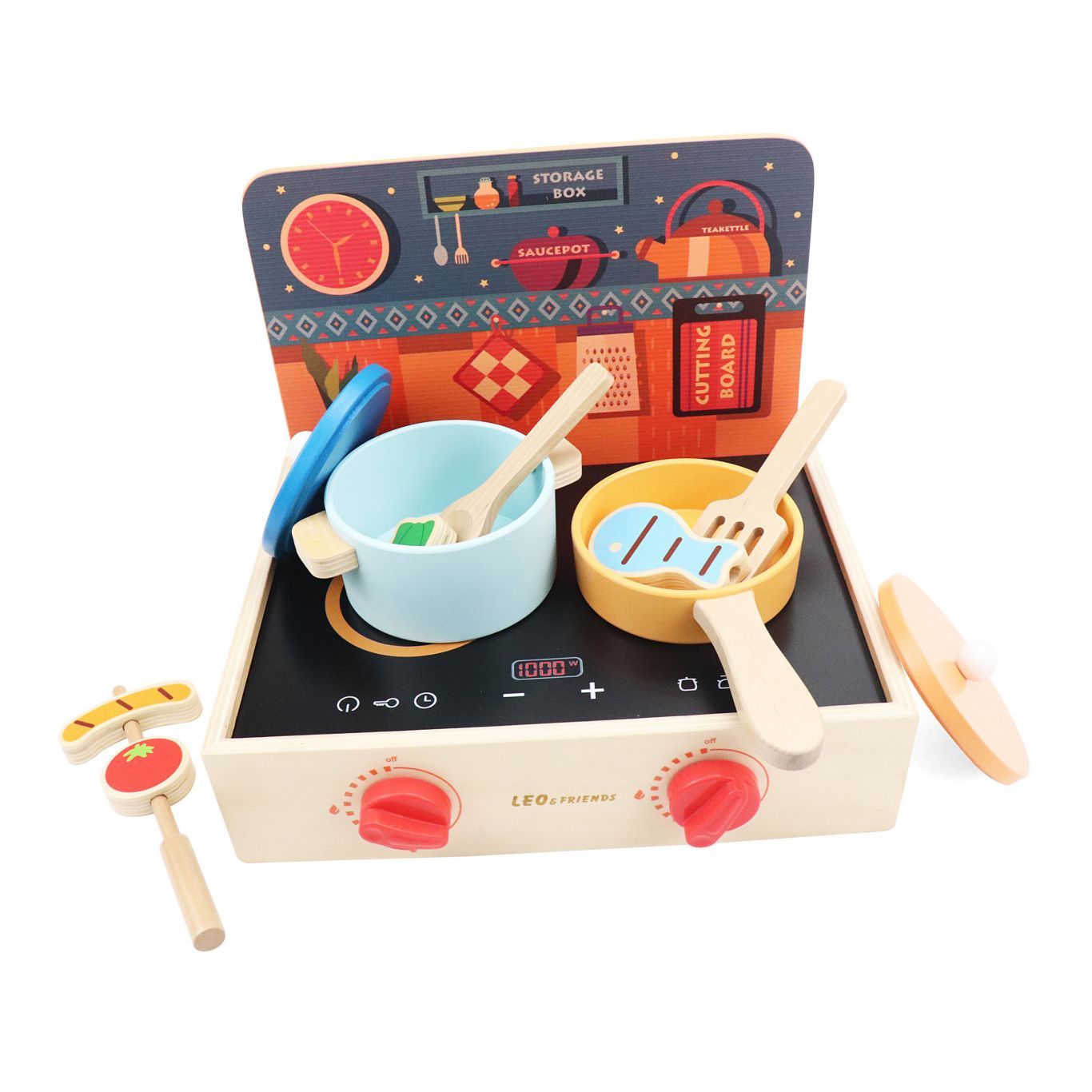 2-in-1 Mini Kitchen Wooden Play Set 15-Piece Pretend Cooking Kit for Kids 24M+