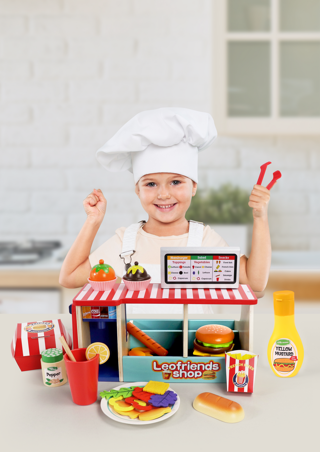 40-Piece Wooden Play Food Set Snack Shop with Drink Dispenser Ages 3+