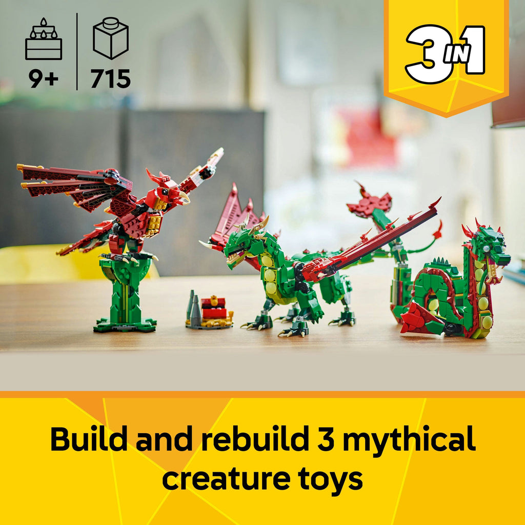 Lego Creator 3 in 1 31161 Medieval Dragon Toy Playset for Ages 9 & Up