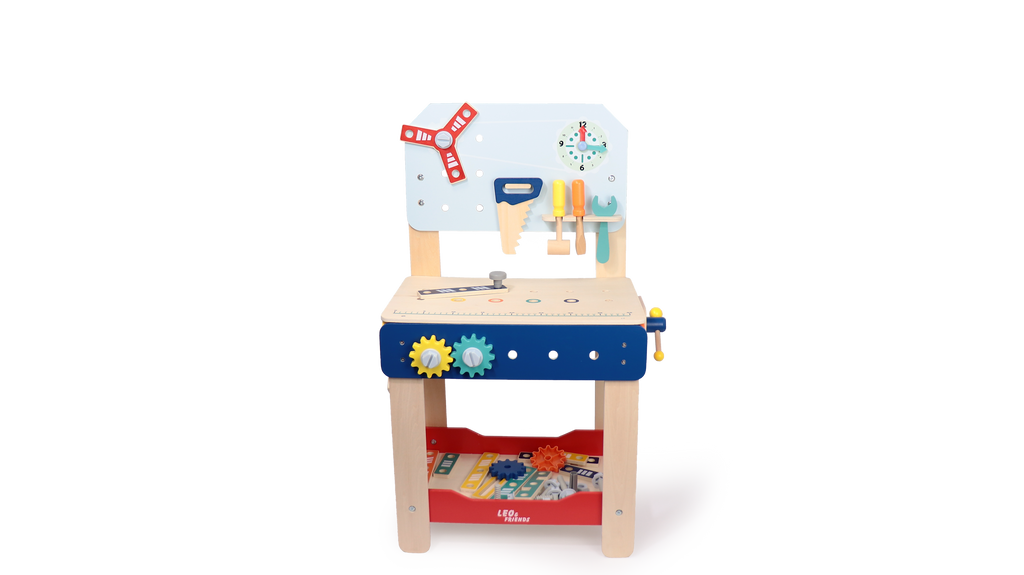 Master Workbench Adjustable Wooden Tool Bench with Play Tools for Kids 3+
