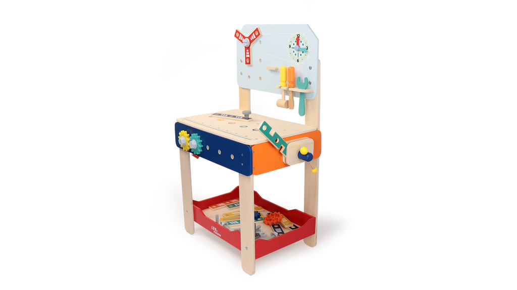 Master Workbench Adjustable Wooden Tool Bench with Play Tools for Kids 3+