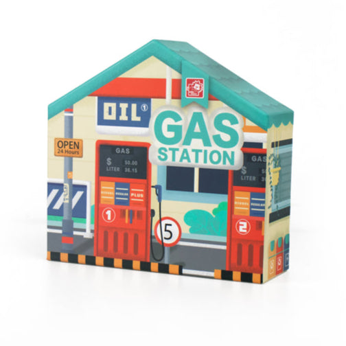 City Gas Station 10-Piece Wooden Pretend Play Set for Kids 3+