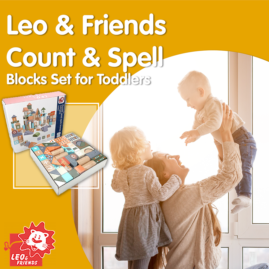 Wooden Count & Spell Blocks 101-Piece Set