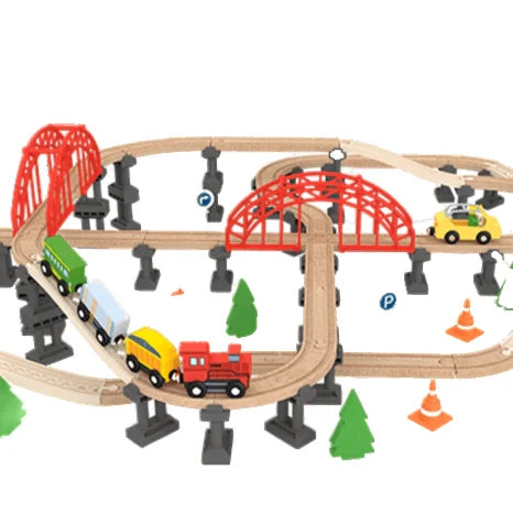 Wooden Railway Bridge Set 107-Piece Toy Car Playset