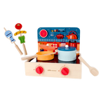 2-in-1 Mini Kitchen Wooden Play Set 15-Piece Pretend Cooking Kit for Kids 24M+