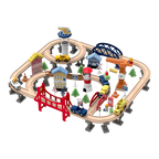 Railway City Set 100-Piece Wooden Train & Building Block Kit for Kids 3+