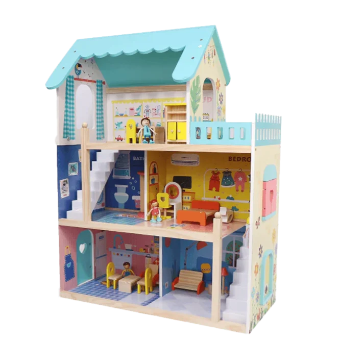 Wooden Dream Doll House Multi-Level Playset with Accessories 3+