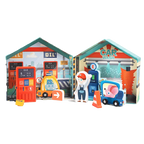City Gas Station 10-Piece Wooden Pretend Play Set for Kids 3+