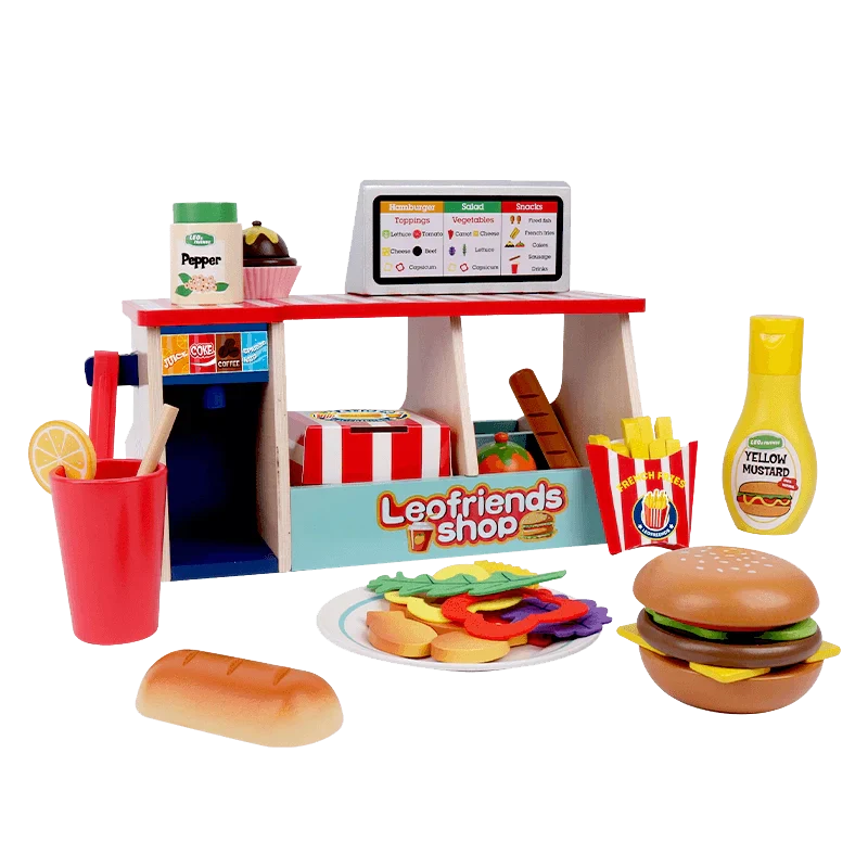 40-Piece Wooden Play Food Set Snack Shop with Drink Dispenser Ages 3+