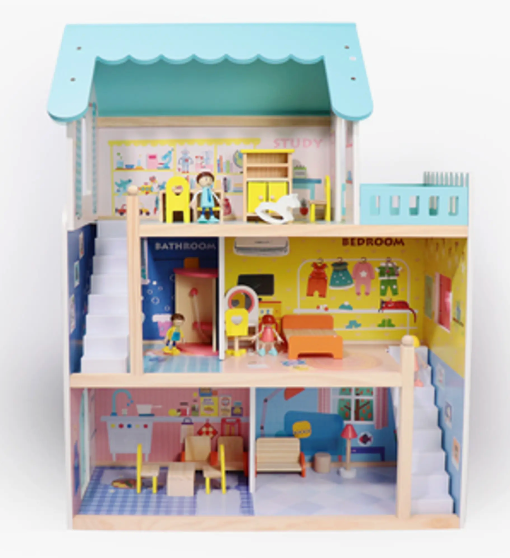 Wooden Dream Doll House Multi-Level Playset with Accessories 3+