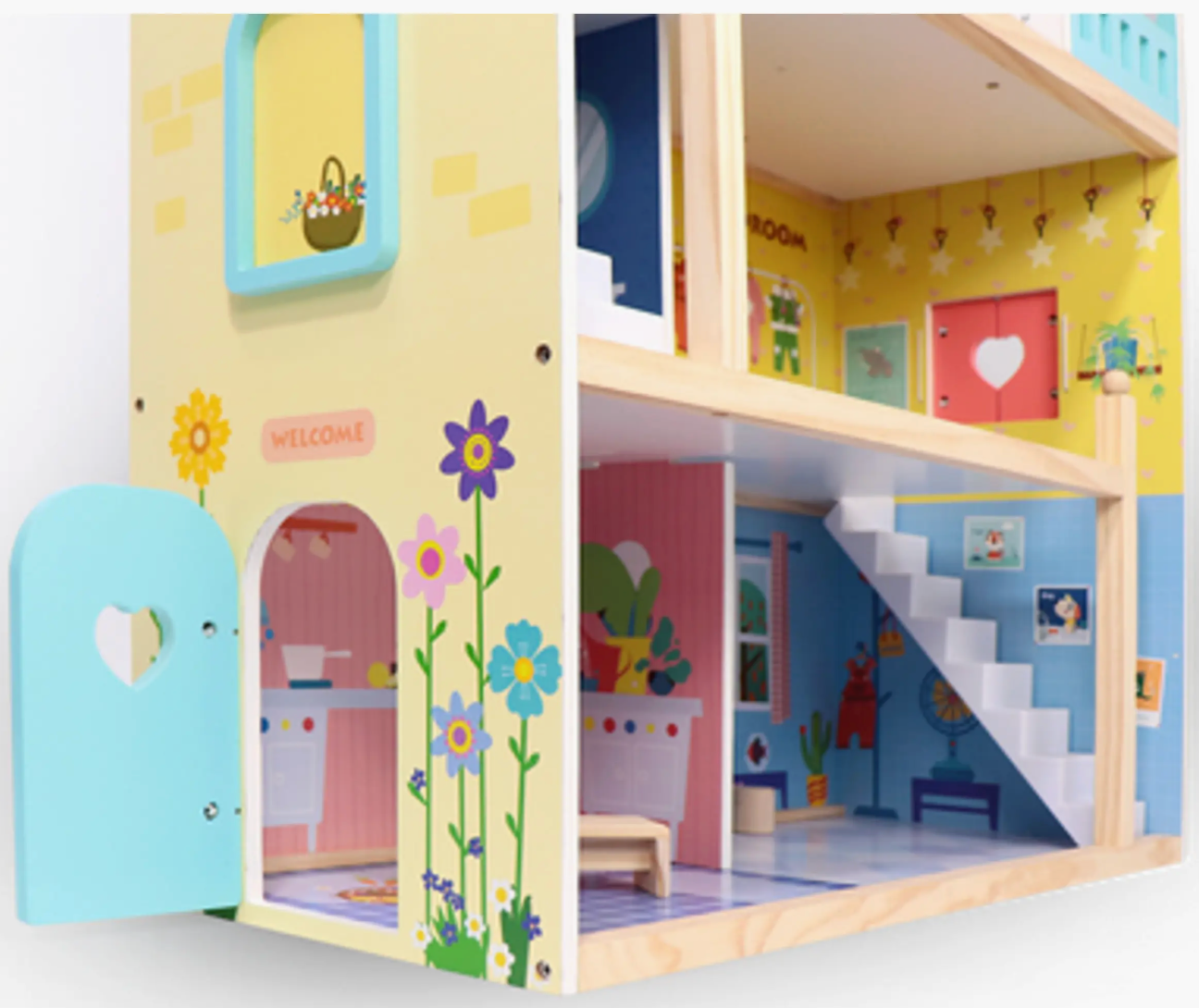 Wooden Dream Doll House Multi-Level Playset with Accessories 3+