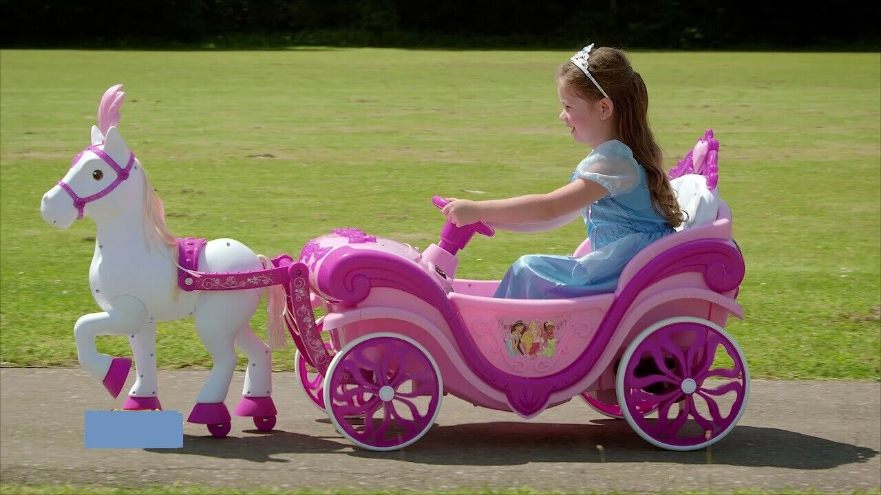 Kids Disney Princess 6v Electric Ride-on Horse & Carriage