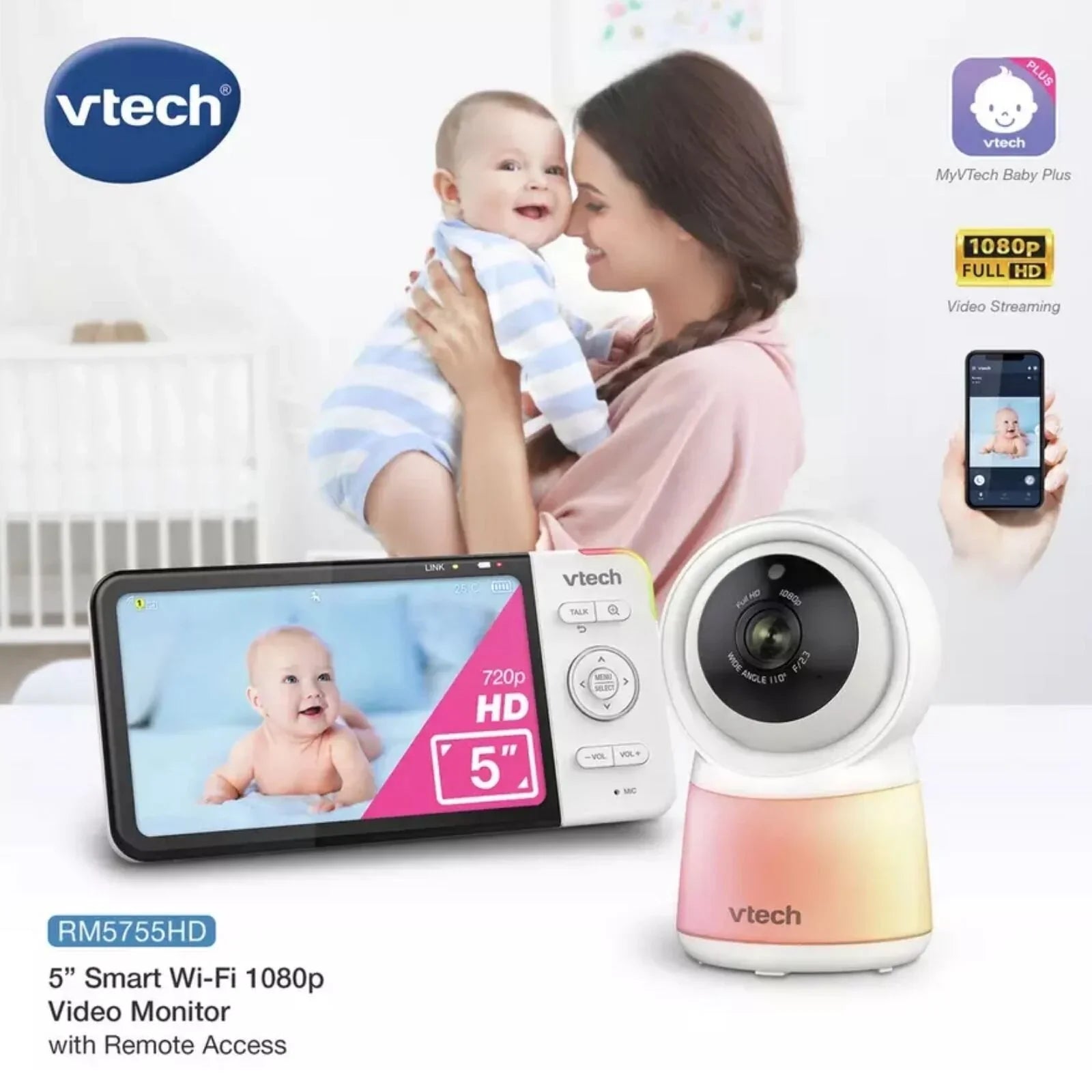 VTech RM5755HD 5" Smart Wi-Fi 1080p Video Baby Monitor
