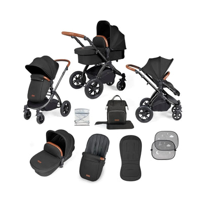Ickle Bubba Stomp Luxe 2-in-1 Pushchair & Carrycot - Black/Midnight/Tan