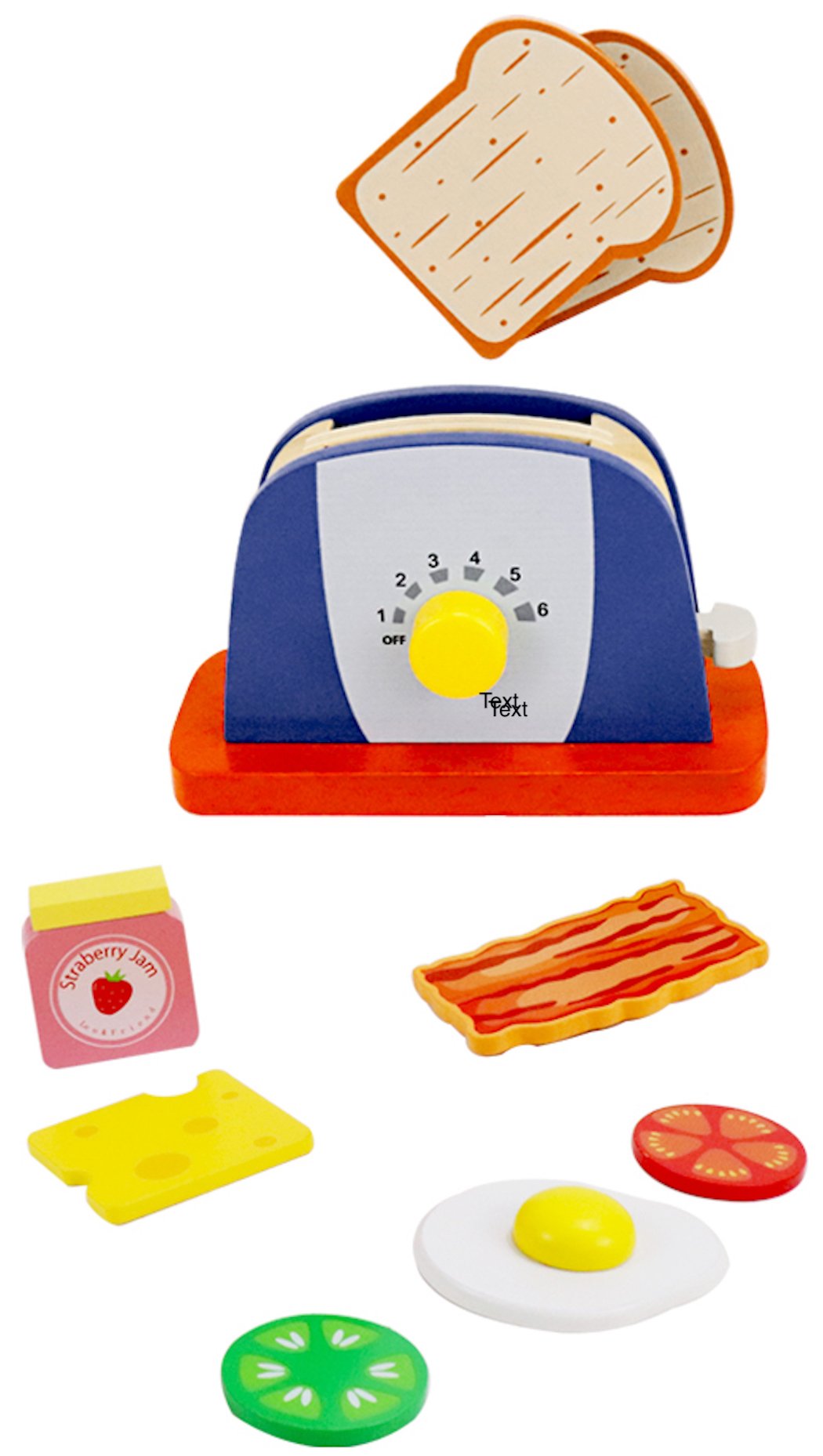 Wooden Pop Up Toaster Set 7-Piece Play Kitchen Toy
