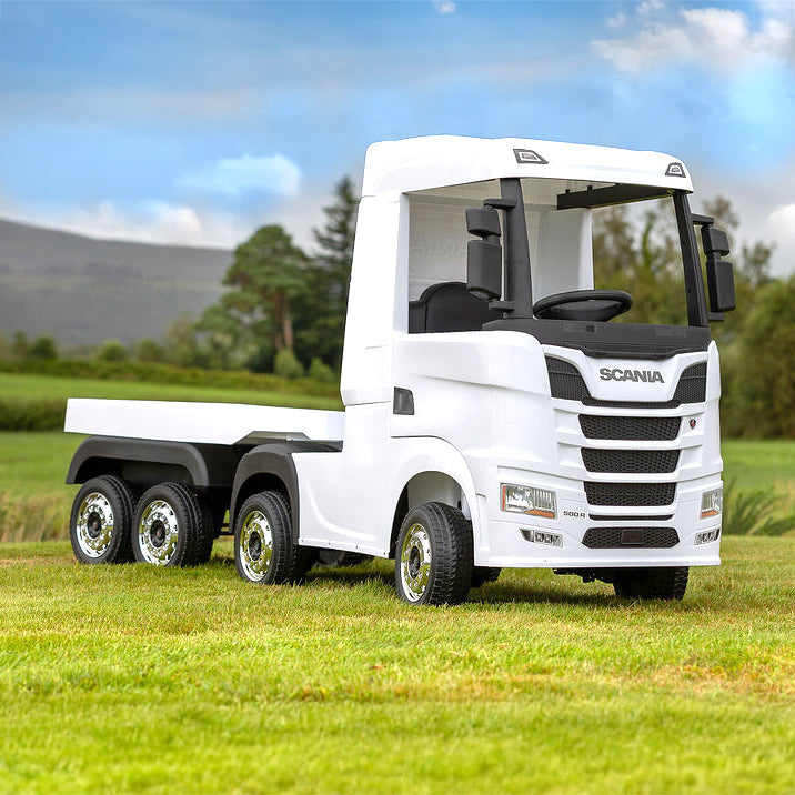 Scania White Ride On Truck & Trailer for Kids | 24V