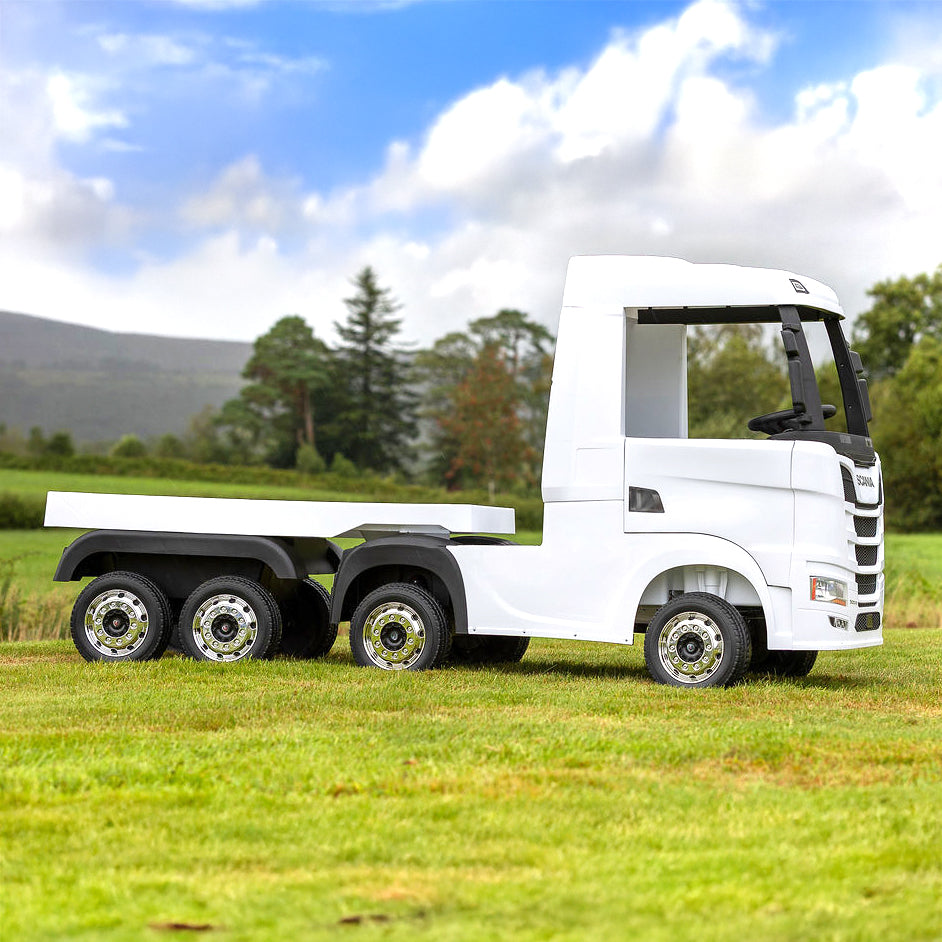 Scania White Ride On Truck & Trailer for Kids | 24V